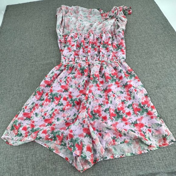 Harper Wren Cute Floral Romper Small Strapless Lined Light Lavender Red Green - Picture 15 of 16
